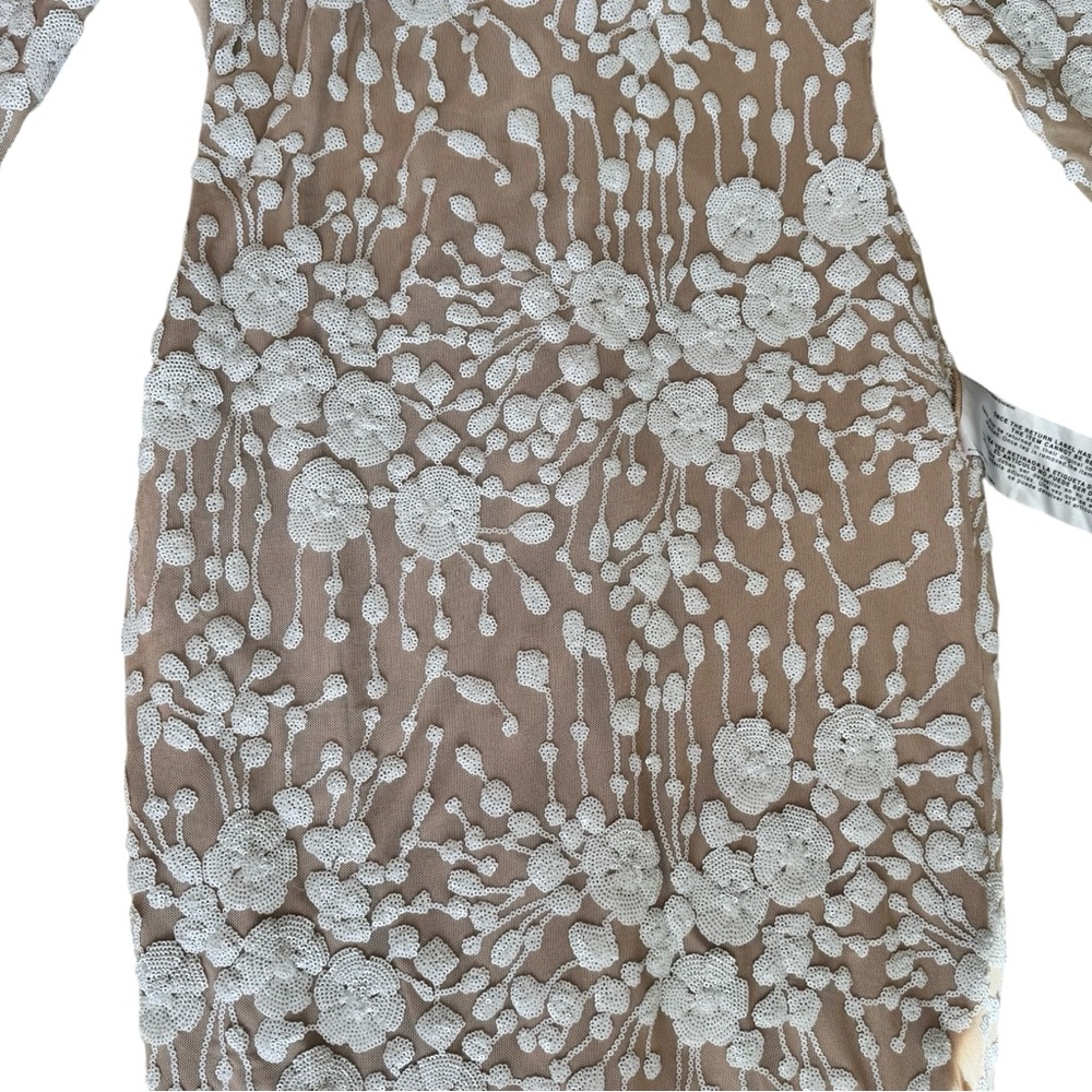 DRESS THE POPULATION NEW white nude beaded engagement Emery Fitted Dress Sz XL - Picture 7 of 10